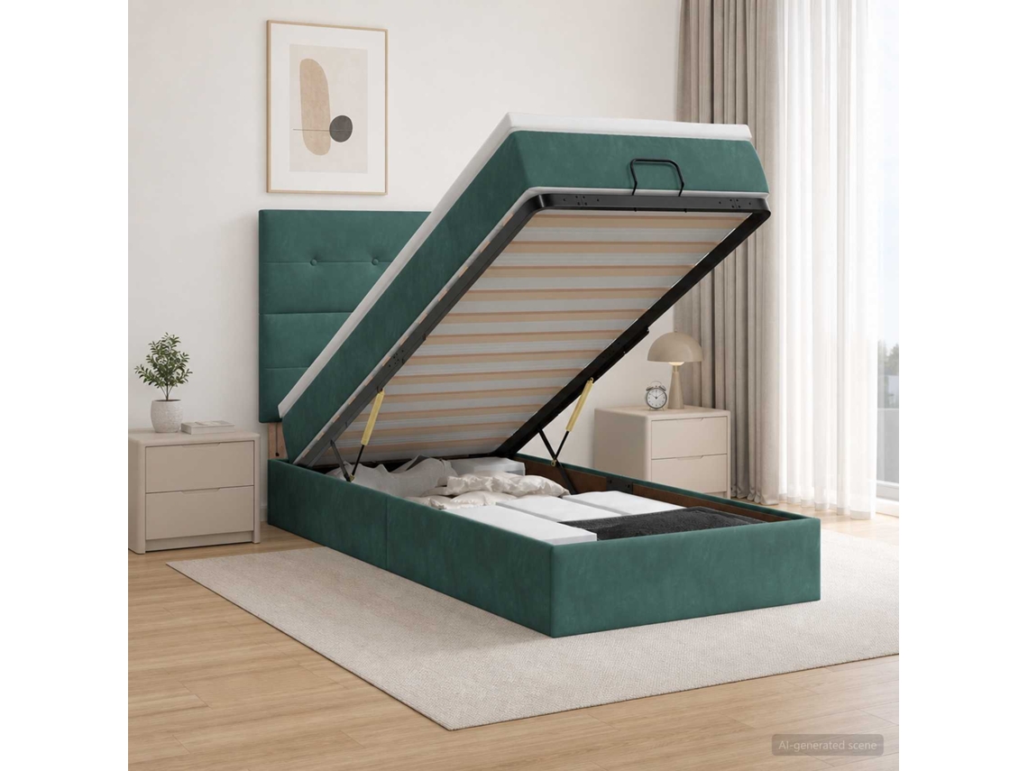 Vidaxl Cama Ottoman Com Colchão Verde-escuro 90 X 190 Cm Veludo
