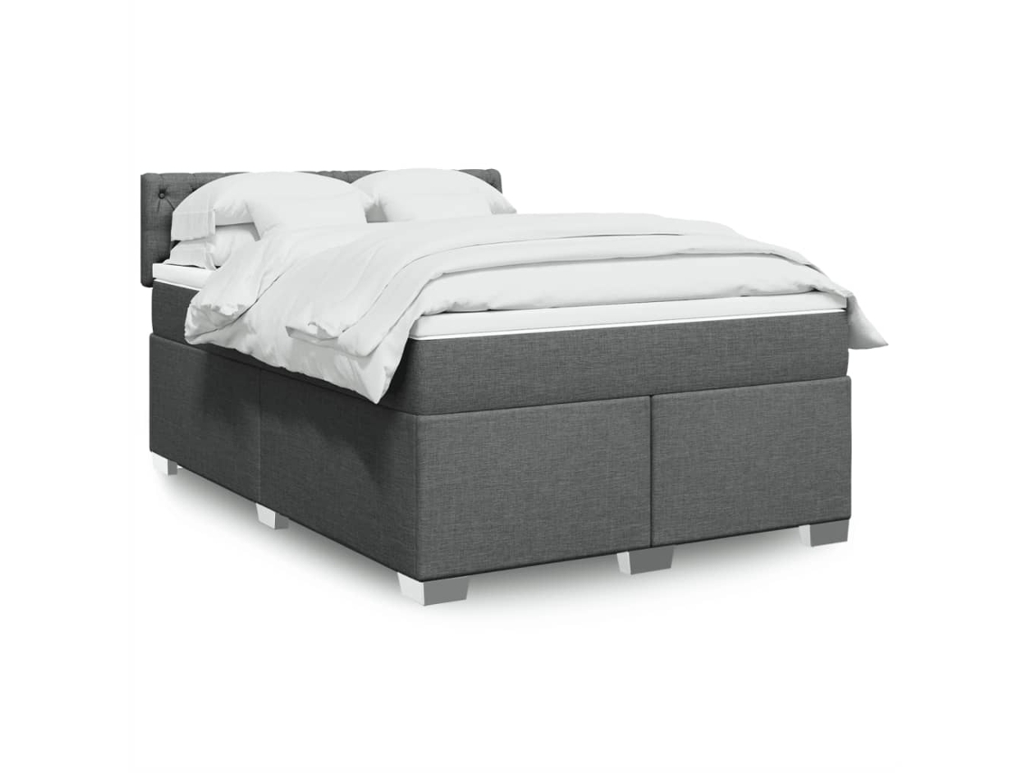 Vidaxl Cama Com Molas/colchão 140x190 Cm Tecido Cinzento-escuro