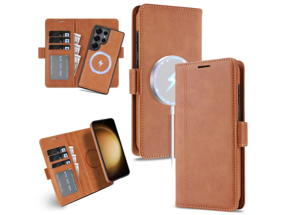Capa Para Samsung Galaxy S26 Magnética Em Couro Pu Compatível Com Magsafe Castanho Czhhmart