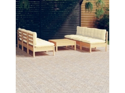 Vidaxl 7 Pcs Conjunto Lounge Jardim C/ Almofadões Cor Creme Pinho