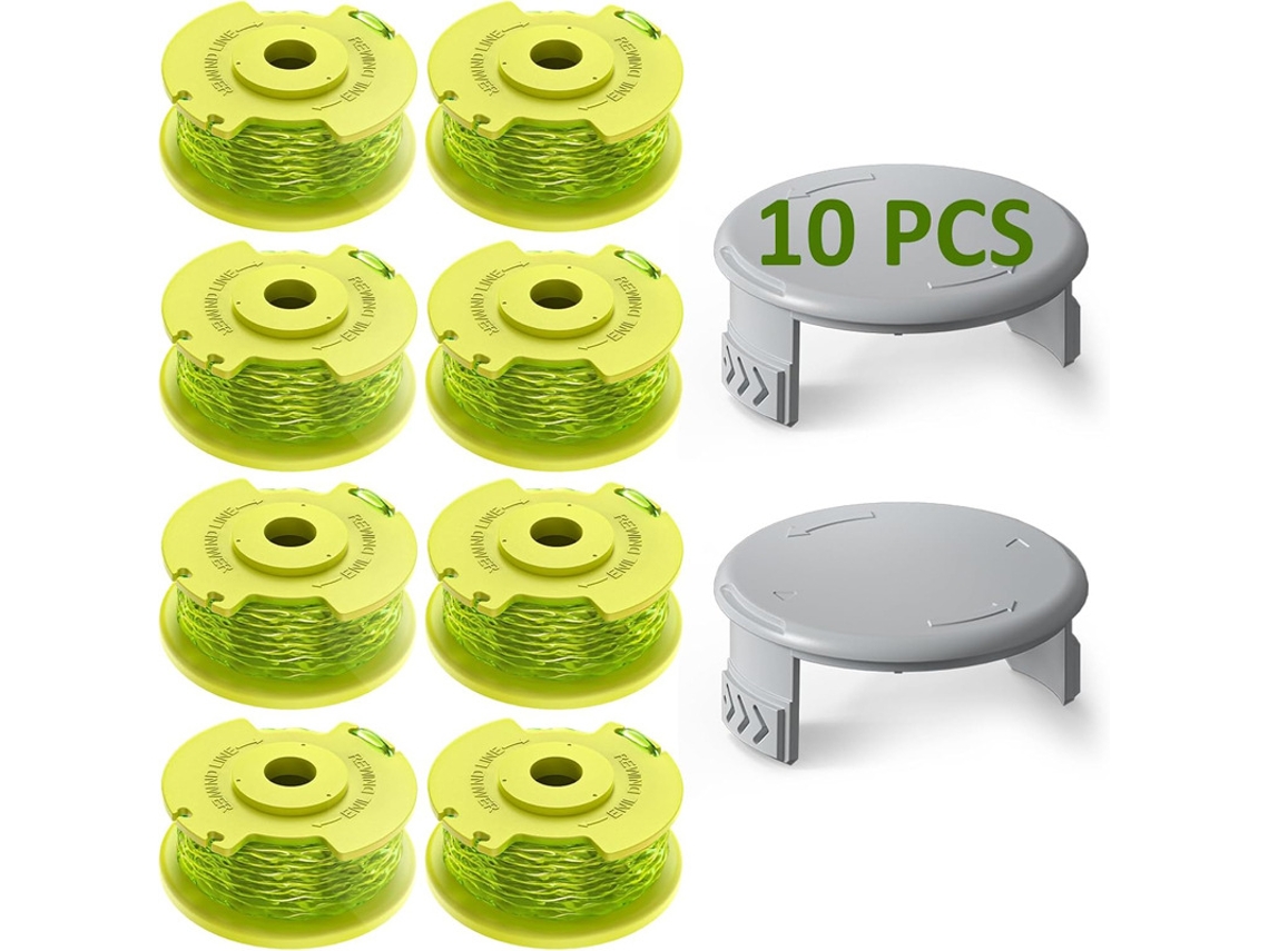 Pacote com 8 Carretéis de Fio com 2 Tampas Aparador de Grama para Ryobi Ac80rl3/ac14hca HENTEN HOME
