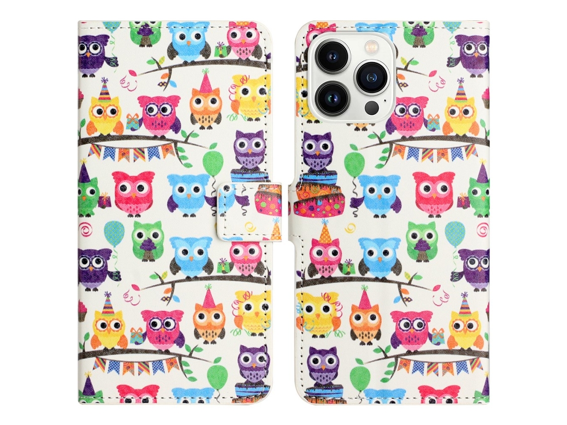 Capa Em Couro Pu Para Apple Iphone 16 Pro Max - Autocolante De Corujas