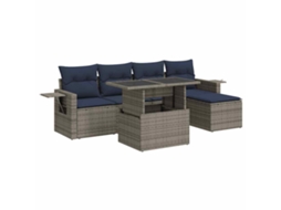 Conjunto de 6 Sofás Jardim com Almofadões Vime Pe/acácia Cinzento MAISON EXCLUSIVE