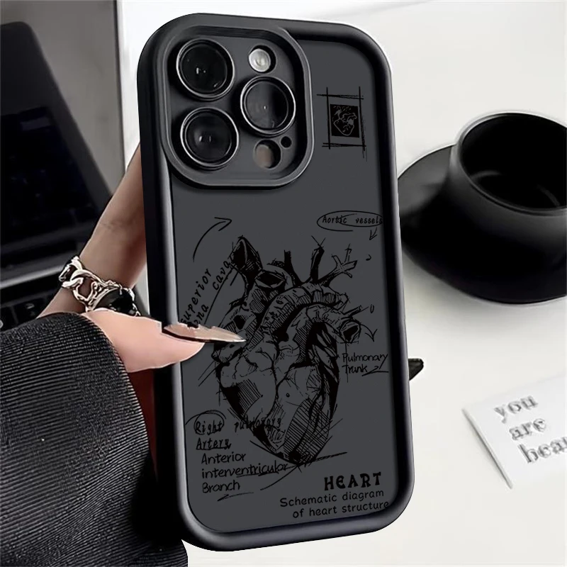 (preto) Capa Para Iphone 13 Com Estampa Criativa De Coração E Modelo Cardiovascular
