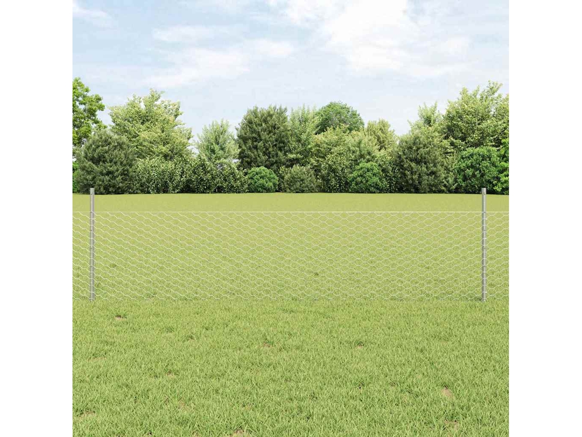 Vidaxl Cerca Hexagonal Com Poste 10 X 0,5 M Aço Galvanizado Prateado