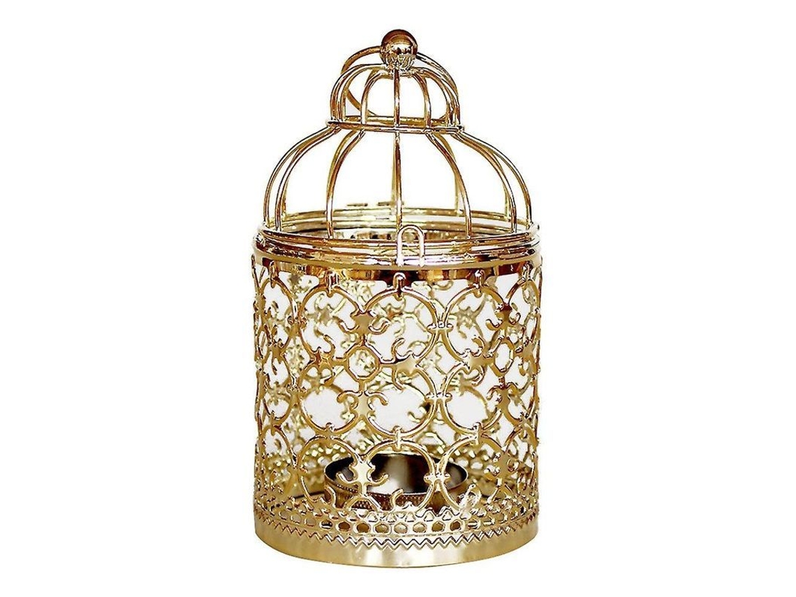 Lámpara De Vela De Metal Forma Jaula De Pájaro Dorada Decoración Navideña Hogar Fiesta 1 Pieza