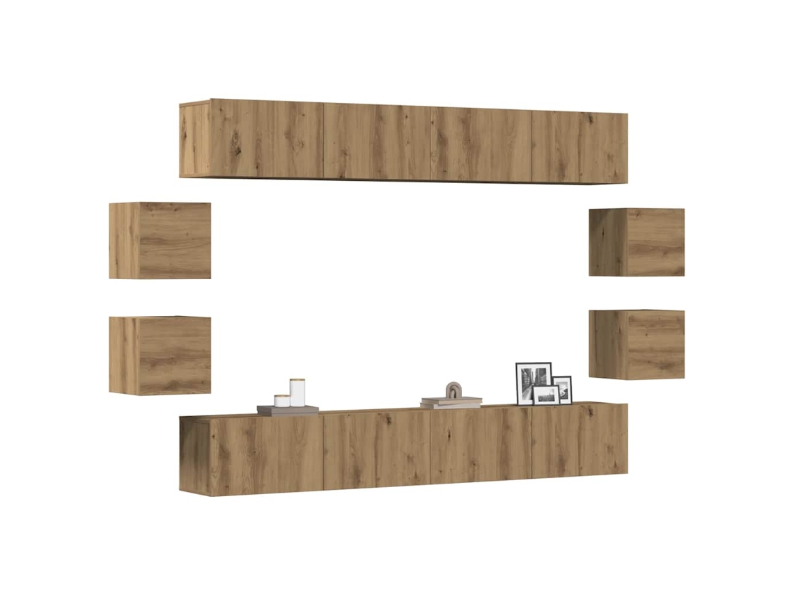 Conjunto De Armário Tv Parede 8 Pcsarmário Tv Madeira Carvalho Artisiano Lovely Home