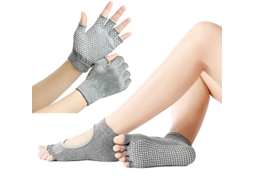 _conjunto de Meias e Luvas de Yoga Fitness com Dedos Antiaderentes Respiráveis