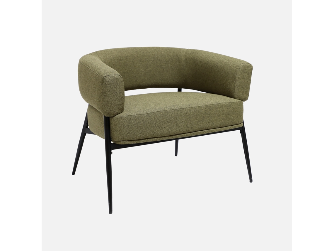 Poltrona Encosto em Tecido Curvo com Base Metálica, Khaki Green Sweeek