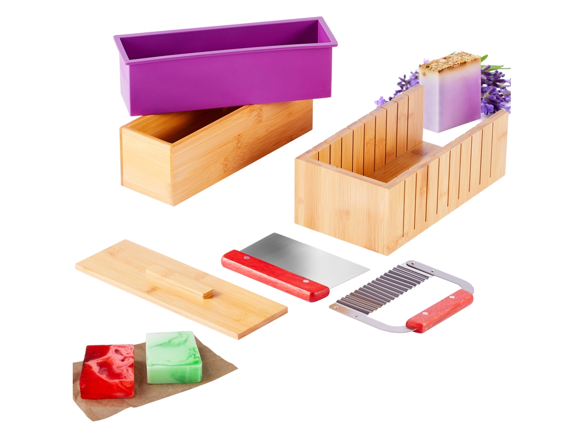 Kit Para Fabrico De Sabão Succebuy, Cortador De Sabão De Bambu Com Molde E 2 Cortadores