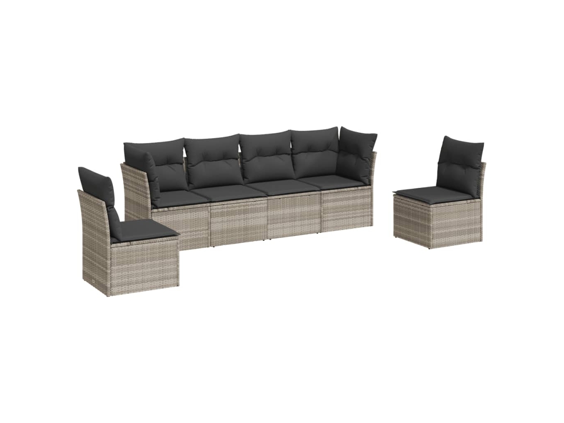 Conjunto de 6 Sofás de Jardim com Almofadões Vime Pe Cinzento Claro MAISON EXCLUSIVE (80x200 cm)