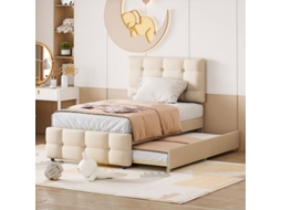 Cama Estofada 90 X 200 Cm, Cama Infantil Retrátil, Cabeceira Ajustável, Estofamento Em Linho Suave Para A Pele, Cama De Solteiro Plana, Cama Infantil