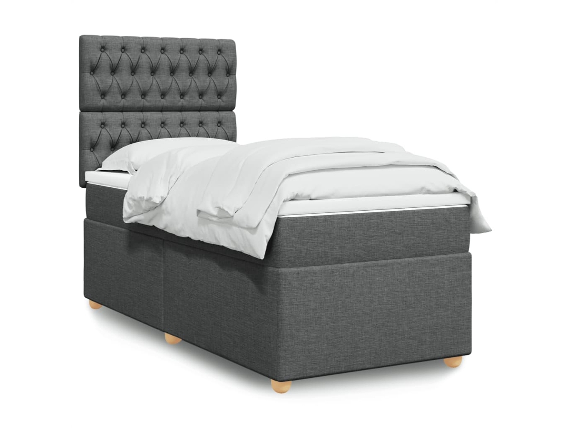 Cama Com Molas/colchão 100x200 Cm Tecido Cinza-escuro