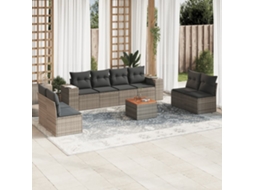 Vidaxl 9 Pcs Conjunto Sofás P/ Jardim Com Almofadões Vime Pe Cinzento