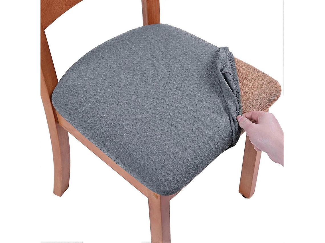 Rebe funda de Assento para Cadeira de Jantar Elástica Jacquard, Lavável e Antipólen, com Cintas, Conjunto de 4, Bege Gris