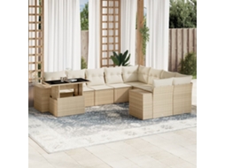 Vidaxl 10 Pcs Conjunto De Sofás P/ Jardim Com Almofadões Vime Pe Bege