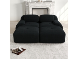 Sofá 2l Preto Veludo Cotelê Sem Moldura Modular com Chaise Ge
