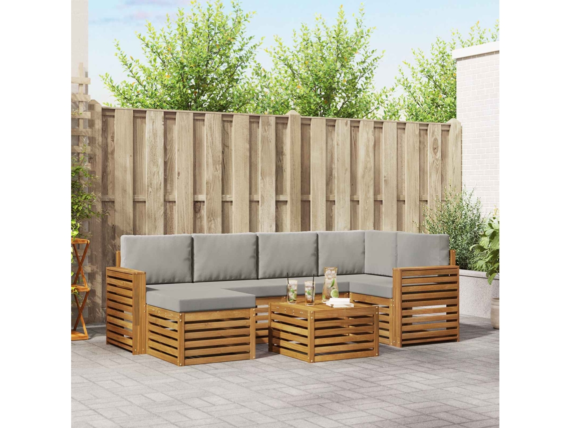 Vidaxl Conjunto De Sofás Para Exterior 7 Unid. Cinza Natural E Claro