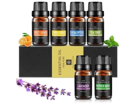 Óleos Essenciais Aromaterapia 100 Puros 6 10ml (laranja, Lavanda, Árvore Do Chá, Capim-limão, Eucalipto E Hortelã-pimenta)