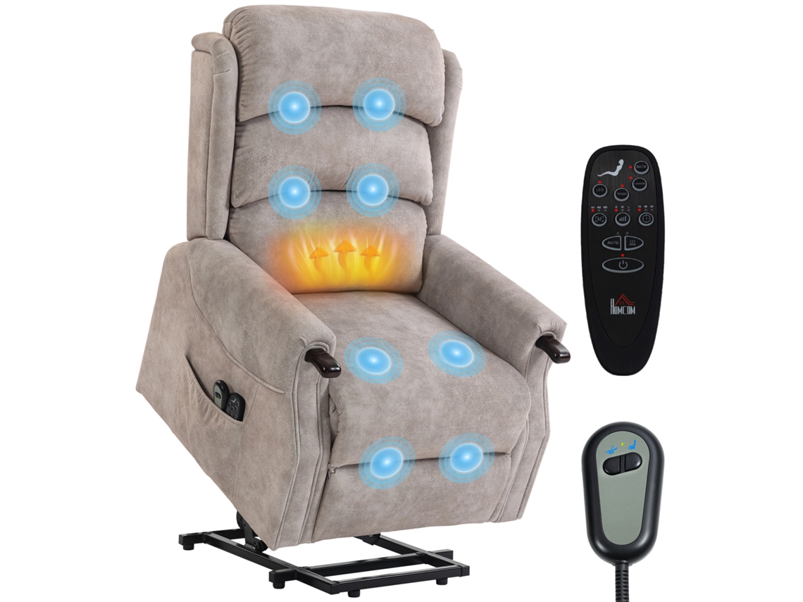 Poltrona Tv Com Elevação Elétrica, Massagem Vibratória, Calor E Função Deitar, Cinza Claro.