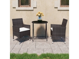 3 Pcs Conj. Bistrô De Jardim Vime Pe E Vidro Temperado Marrom Dkd Home Decor