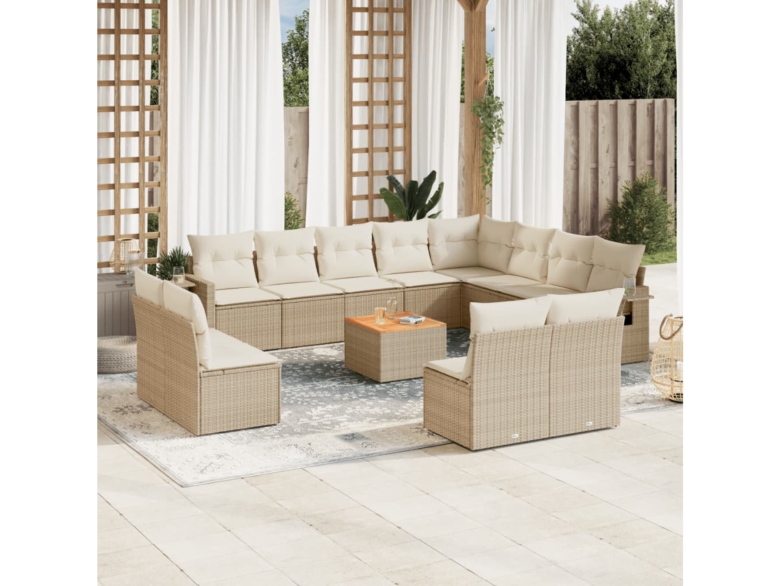 Conjunto de 13 Sofás para Jardim com Almofadas Vime Pe Bege Dkd Home Decor