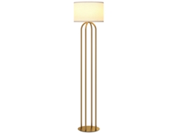 Luminária De Chão Para Sala De Estar. Luminária De Chão Com Cúpula De Linho E Interruptor De Pé. Ø 38 X 161 Cm. Dourado E Bege.