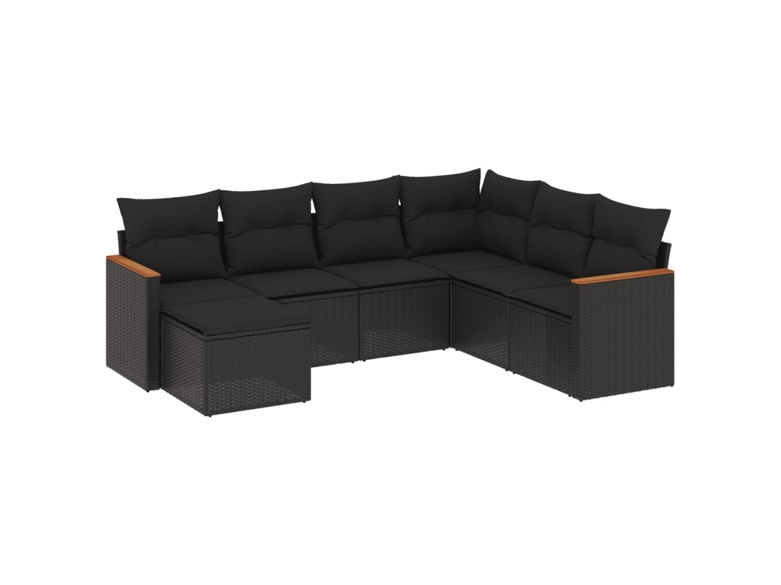 Conjunto de 7 Sofás para Jardim com Almofadões Vime Pe Preto MAISON EXCLUSIVE (7 pcs)