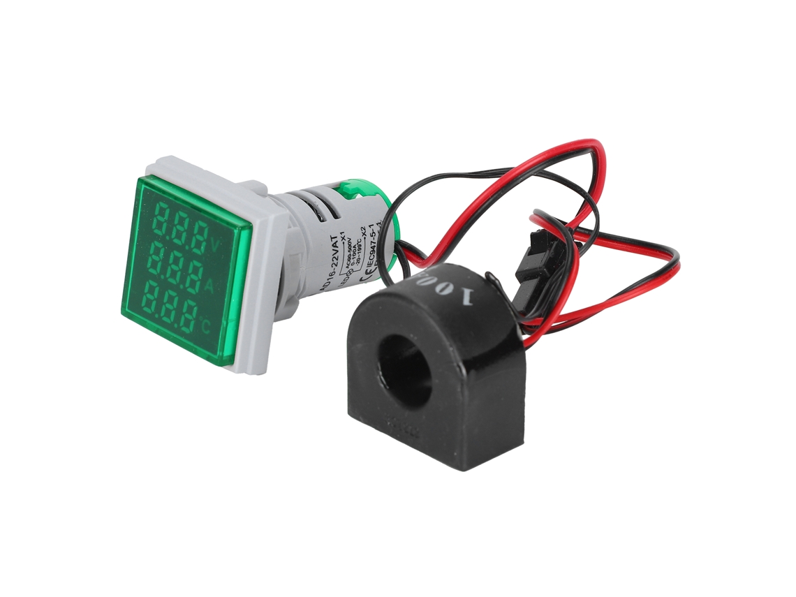 Indicador De Sinal De Corrente Universal Com 3 Display E Luz Quadrada Ad16‑22vatverde 60~500vac