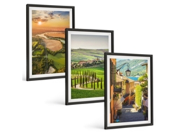 Quadros Decorativos Para Parede Paisagens Italianas, Rua À Beira Do Rio Moldura Preta Fotos Para O Escritório Espelharte (3 Piezas De 40x60 Cm)