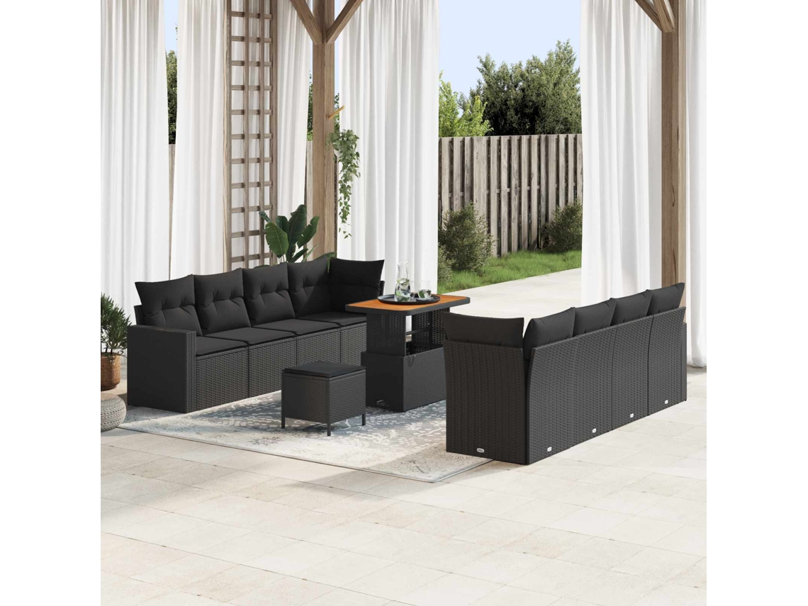 Vidaxl Conjunto de Sofá de Jardim 11 Pcs Preto Vime Pe