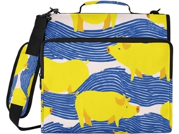 Organizador de Arquivos com 3 Argolas e Estampa de Carne de Porco Americana em Design Animado Amarelo Vibrante, com Alça, Inclui