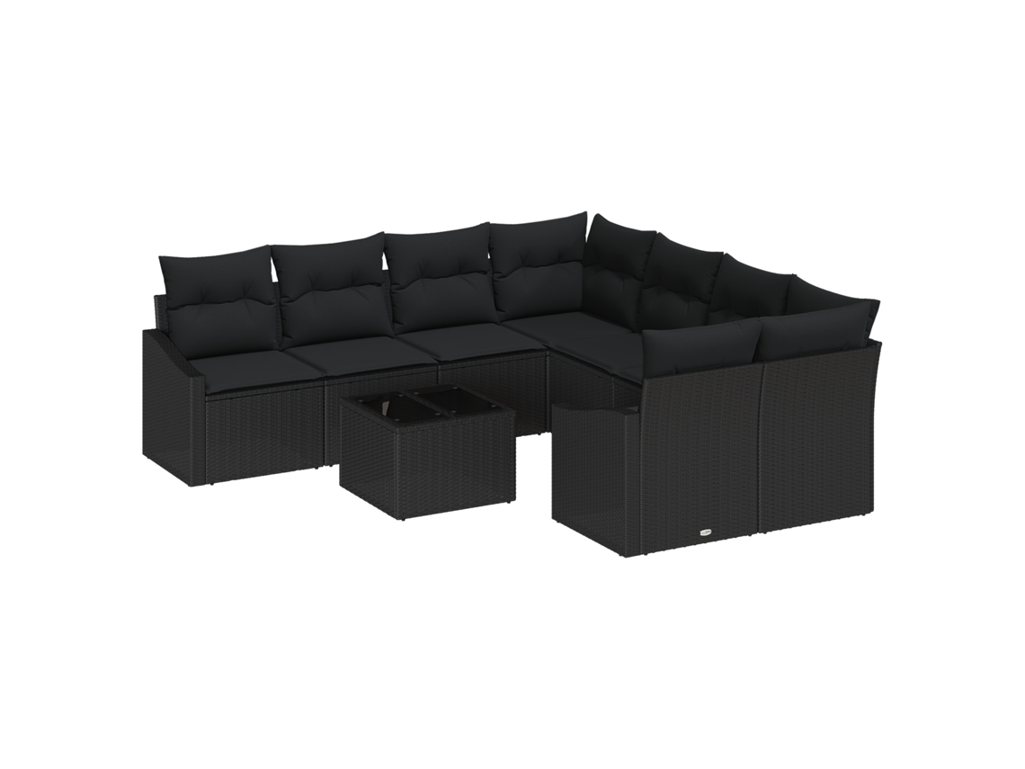 Conjunto 9 Móveis De Jardim Vidaxl Preto Vime Pe (55 X 55 X 37 Cm)
