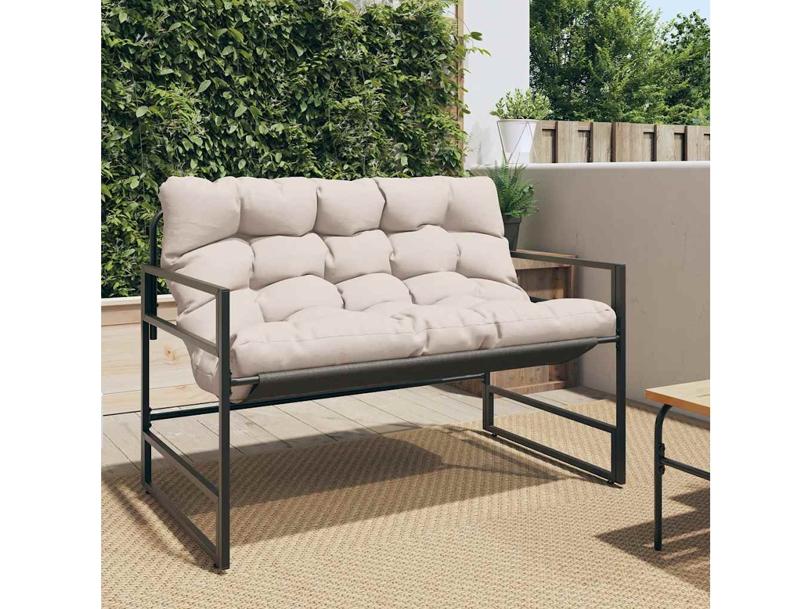 Vidaxl Banco De Jardim Com Almofadão 113 Cm Aço Cinzento-acastanhado