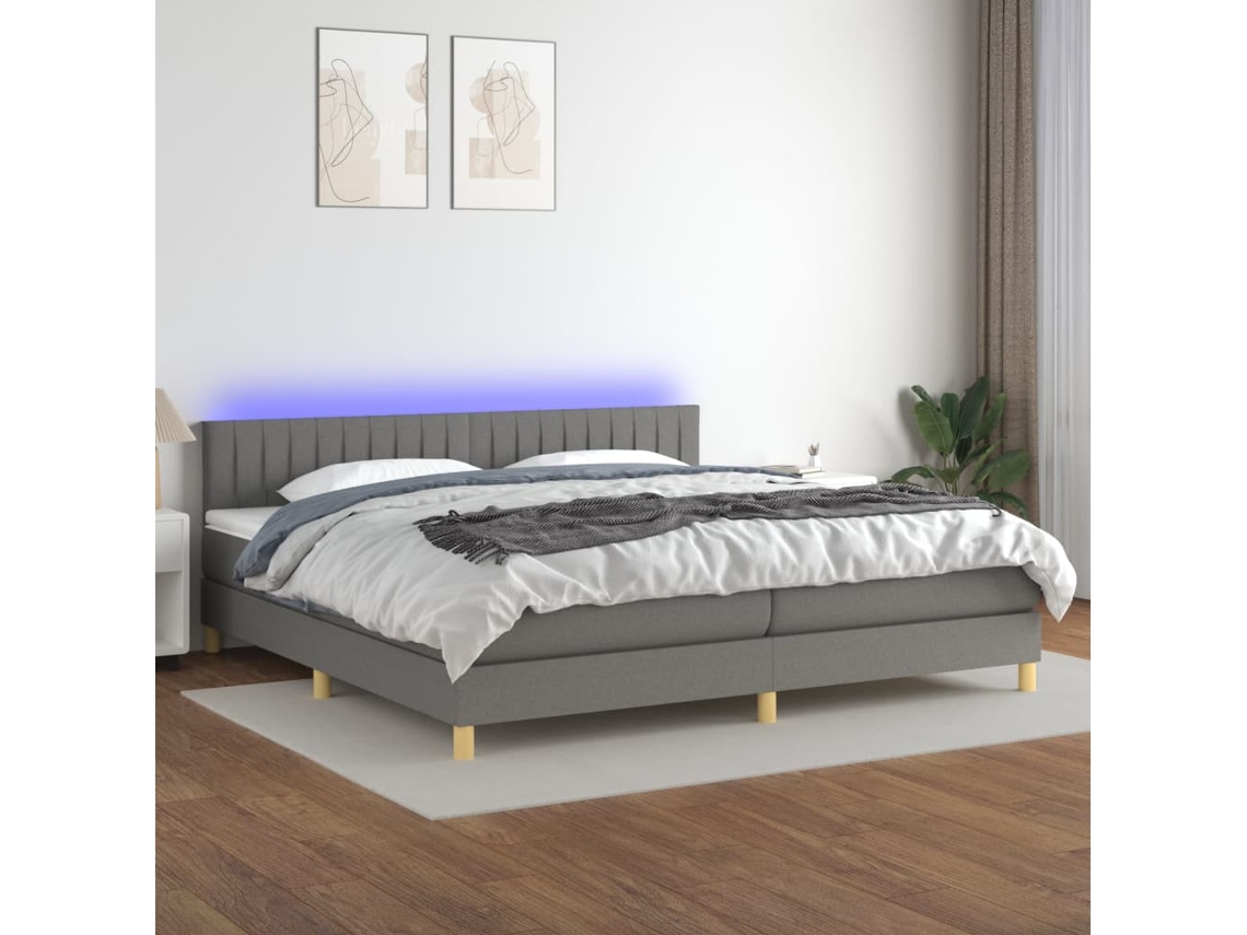 Vidaxl Cama Box Spring C/ Colchão E Led 200x200 Cm Tecido Cinza-escuro