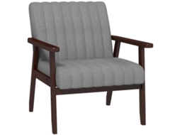 Poltrona Moderna Estofada de Quarto em Tecido e Madeira com Costura Tubular. Cinza Ge