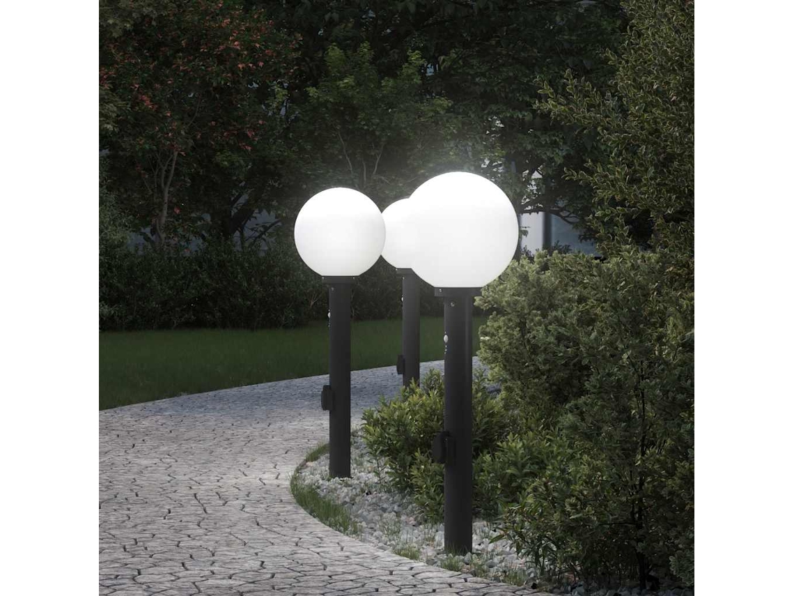 Vidaxl Conjunto De 3 Postes De Iluminação Com Sensor E Tomada, 80 Cm, Pretos, Ip44
