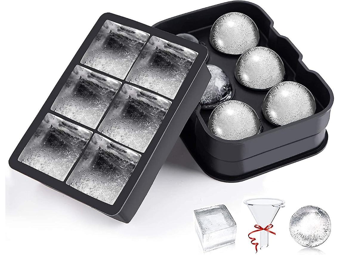Molde de Gelo de Silicone com Tampa, Cubos Quadrados Grandes e Bolas Redondas Reutilizáveis para Cocktails e Whiskey