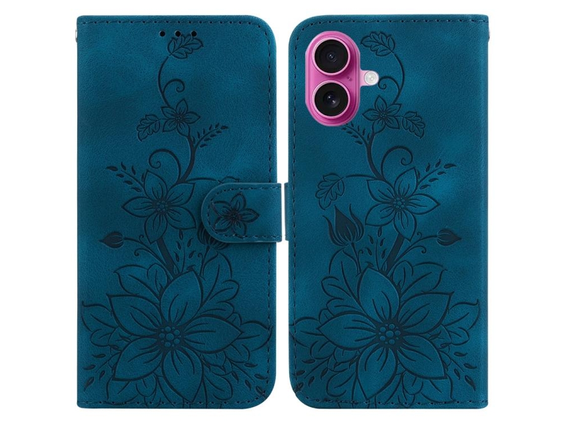 Capa De Couro Para Iphone 17 Com Relevo De Lírio