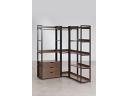 Armário Modular Aberto De Canto De 3 Peças Com Gavetas Em Aço E Madeira Ariaster Mdf Folheado A Melamina Preto Sklum