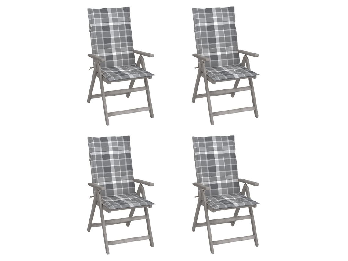 Cadeiras Jardim Reclináveis C/ Almofadões 4 Pcs Acácia Maciça Dkd Home Decor