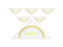 Conjunto multifuncional com 6 peças em plástico PP, régua triangular portátil com superfície resistente e