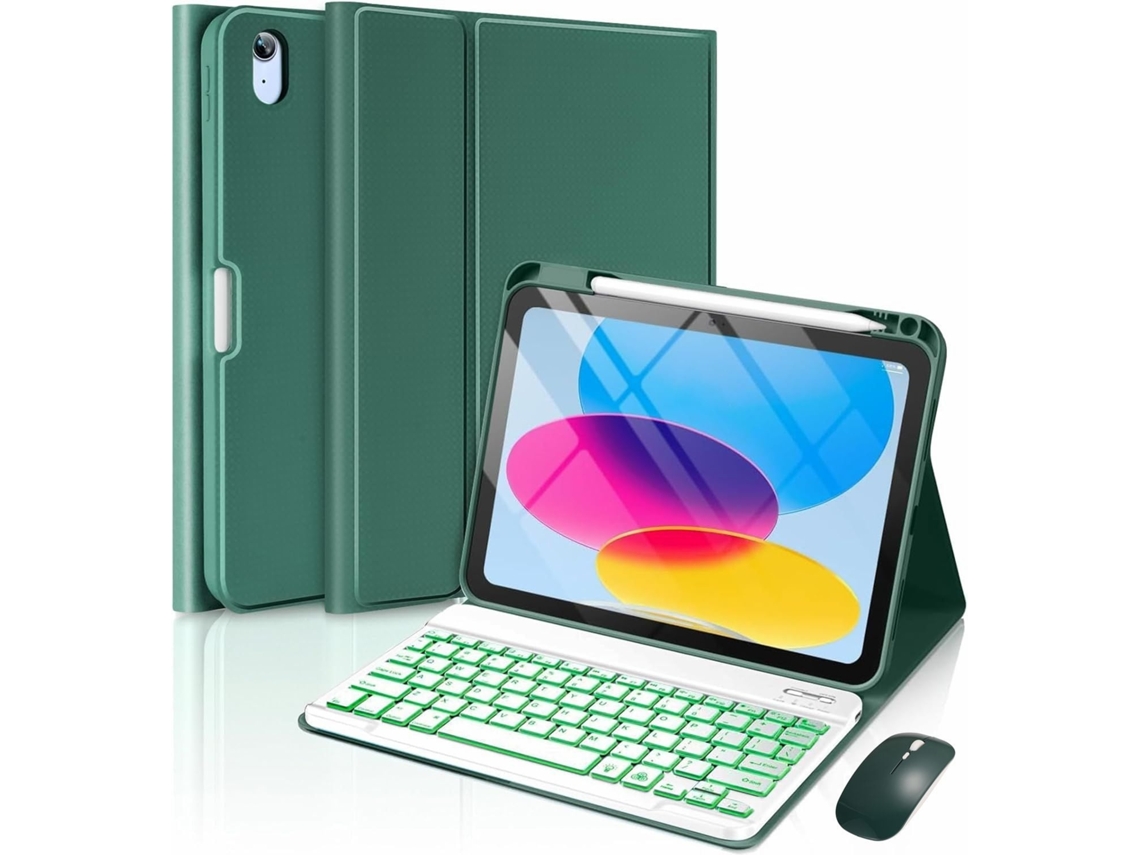 Capa Com Teclado Para Tablet Lurelia, Para I Pad Pro De 11", Meia-noite, Com Retroiluminado E De (2022/2021/2020/2018, Verde, Teclado Bluetooth