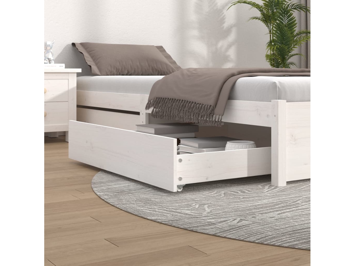Vidaxl Gavetas De Cama 2 Pcs Madeira De Pinho Maciça Branco
