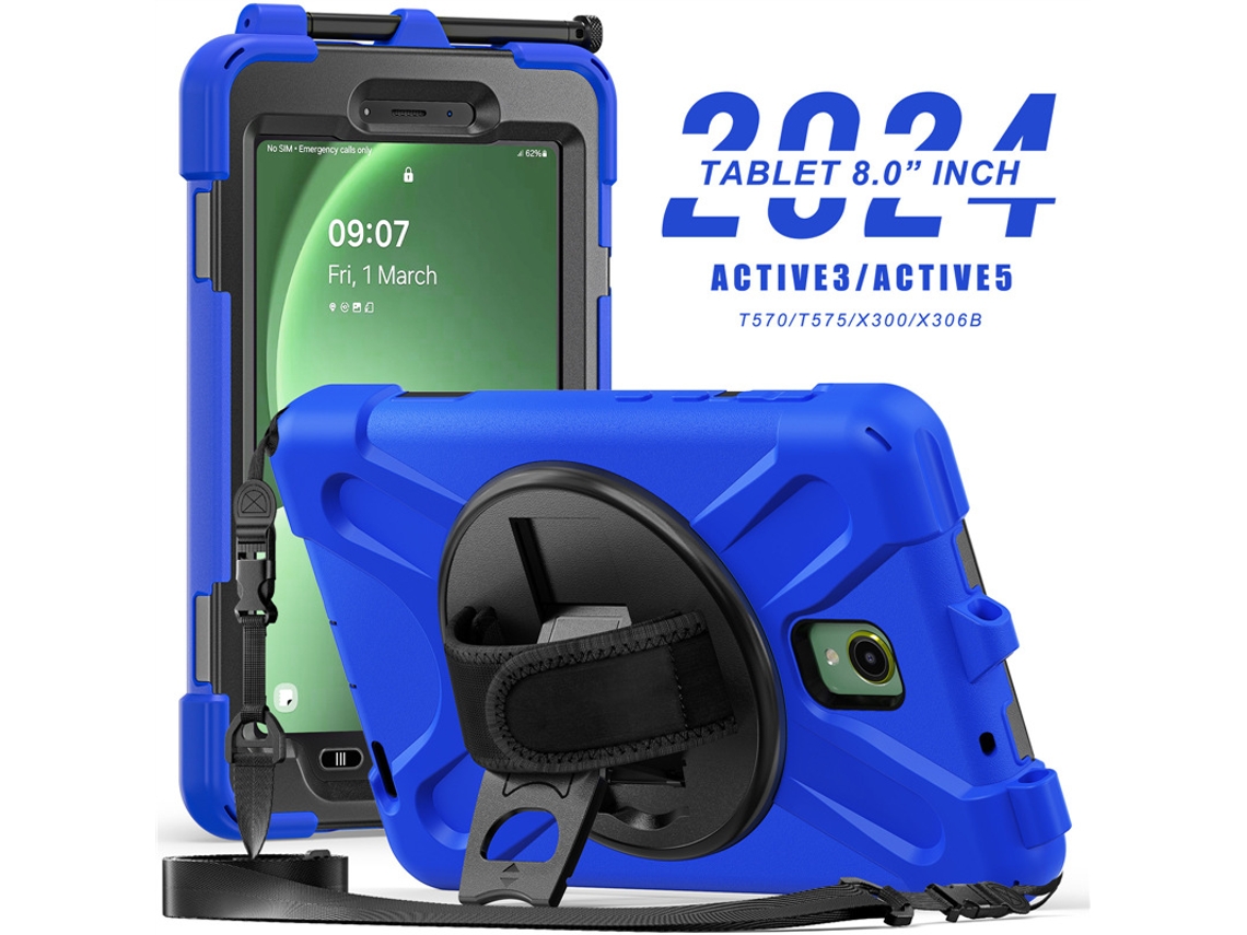 Capa Hexinyigjly Para Samsung Galaxy Tab Active 5 (x300) 2024 / Active 3 (t570) 2021 De 8 Polegadas, Com Alça De Mão/ombro Azul Escuro