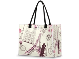 Bolsa Grande e Romântica com Estampa da Torre Eiffel (42x17x33cm)