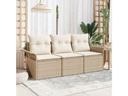 Vidaxl Conjunto De Sofás Com Almofada 3 Pcs Bege E Creme Vime Pe