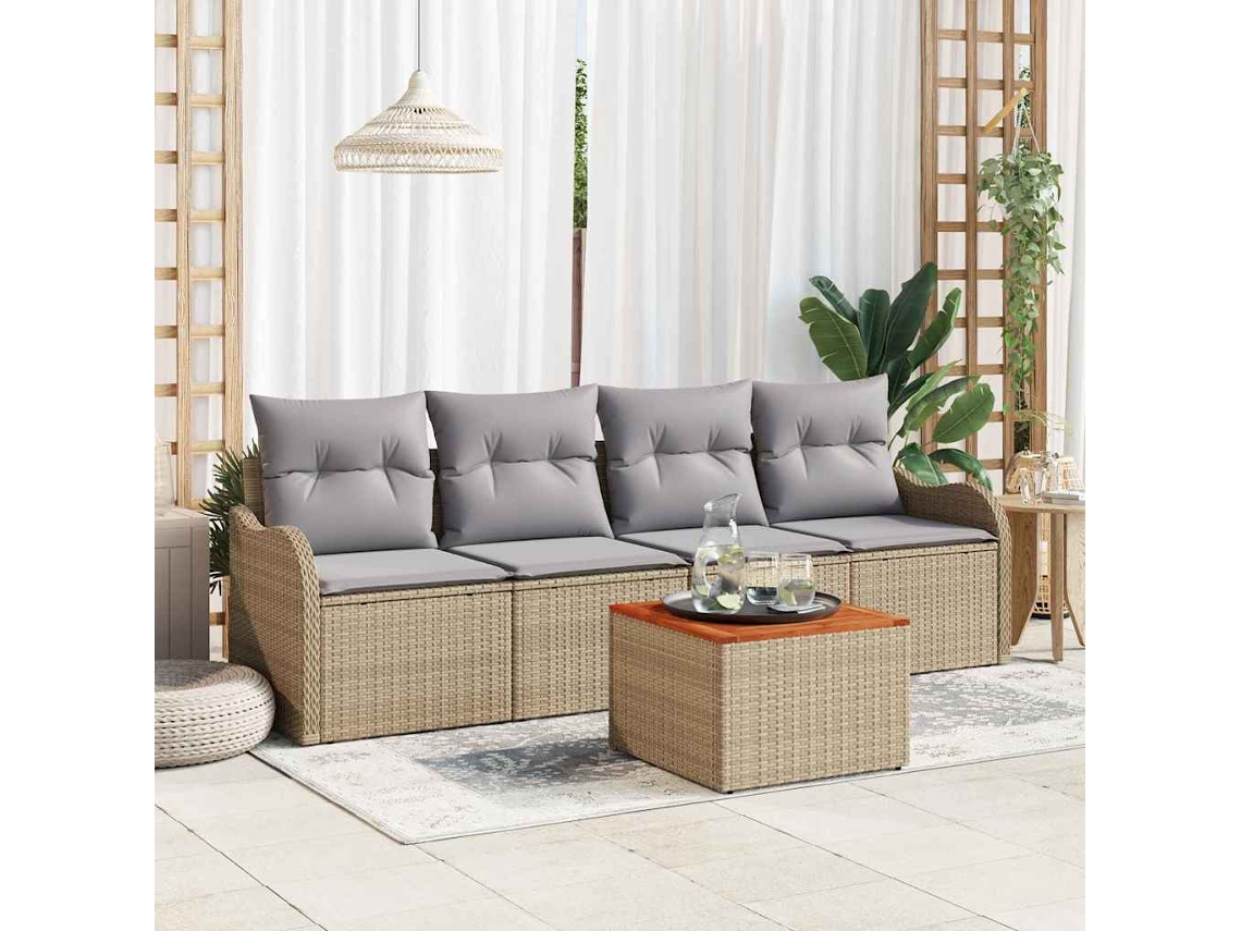 Vidaxl Conjunto De Sofá De Jardim 5 Unid. Bege E Cinza Claro Vime Pe