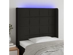 Vidaxl Cabeceira De Cama C/ Luzes Led Tecido 103x16x118/128 Cm Preto