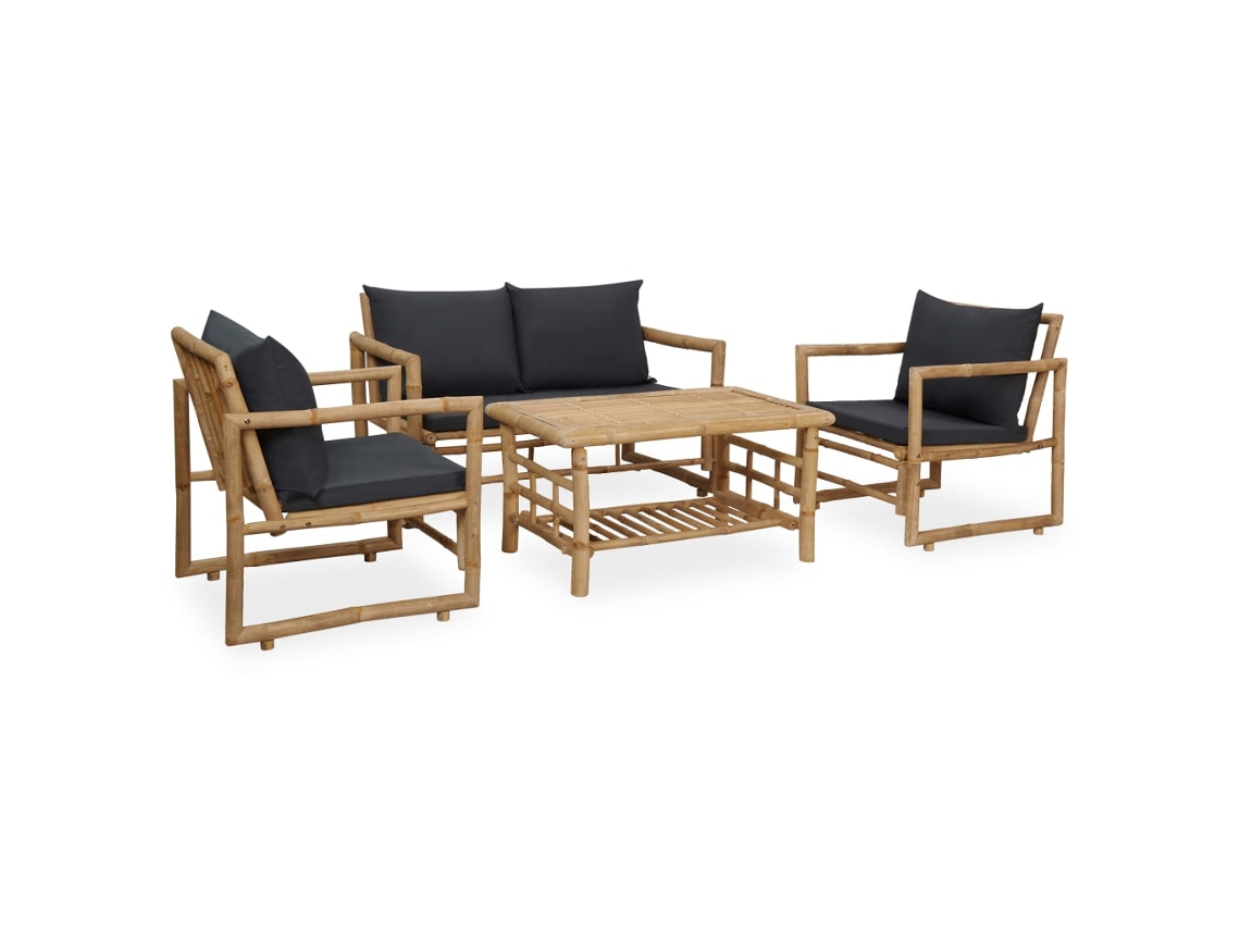 Vidaxl 4 Pcs Conjunto Lounge P/ Jardim com Almofadões Bambu